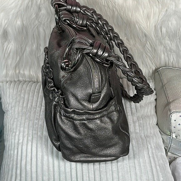 B. MAKOWSKI Pebbled Leather Hobo Bag A211928 Grey Pockets Braided Straps Classic - Picture 9 of 15